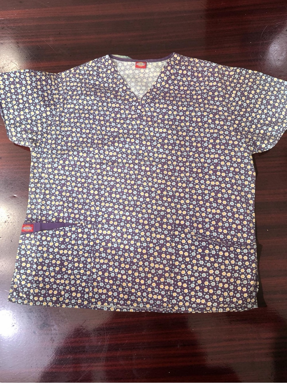 Dickies Purple Daisy-Print Short Sleeve Scrub Top